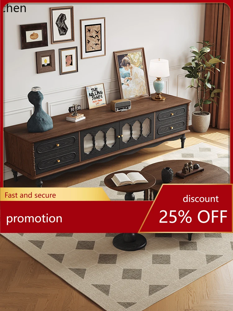 

ZML Solid Wood TV Cabinet White Ash Living Room TV Cabinet Side Table Set