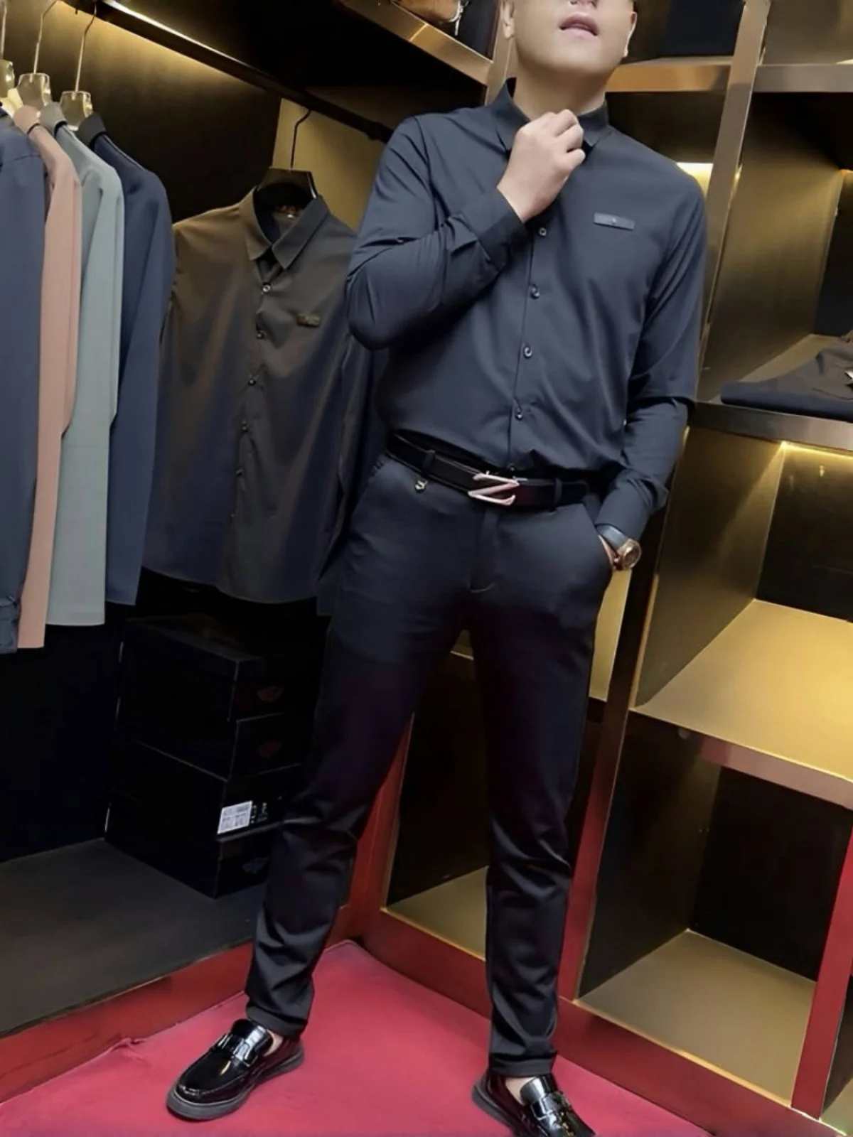 

Men's Casual Faionable Pure Color irt Versatile Slim Fit Busin Sle Autumn New Arrival Long Sve Collared Daily Wear