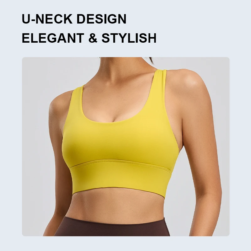 High quality breathable Women fitness yoga bra solid color cross sports top yoga bra with chest cushion 82%Polyester 17%Spandex