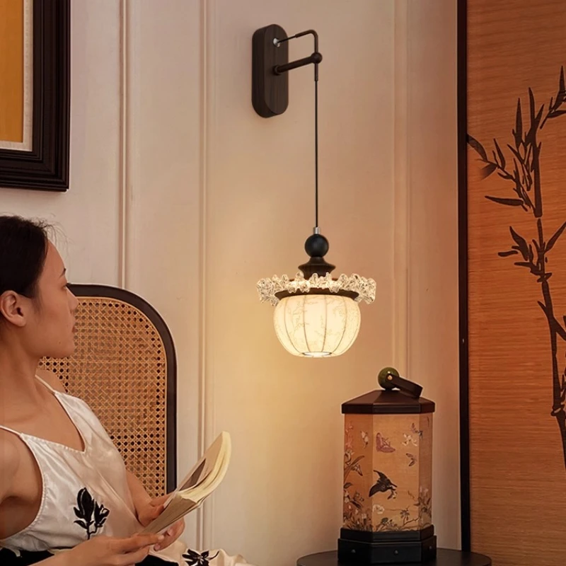 Japanese Retro Cloth Wall Lights Mid Ancient Style Eye Protection Corridor Background Wall Decor Bedlight Restaurant LED Sconces