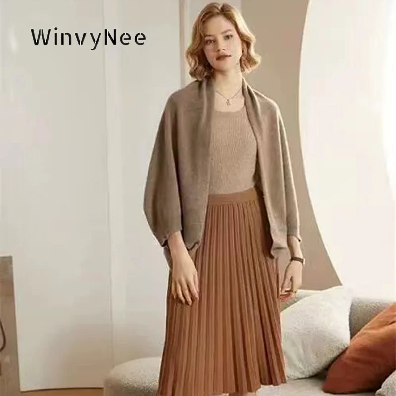 WinvyNee Women Pure Wool Solid Scarf Shawl Dual Purpose Warm Breathable New Fall Winter Casual Fashion Accessory ZG1673009