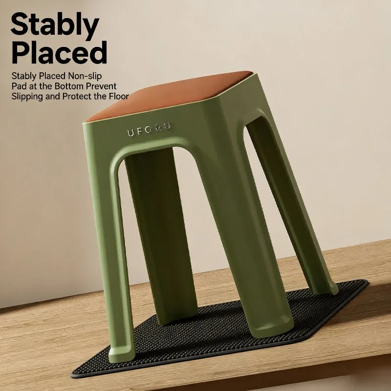 Thick Plastic Stool with Soft Seat, Stackable Modern Square Stool for Home, Minimalist Indoor Outdoor Use, Lightweight & Sturdy