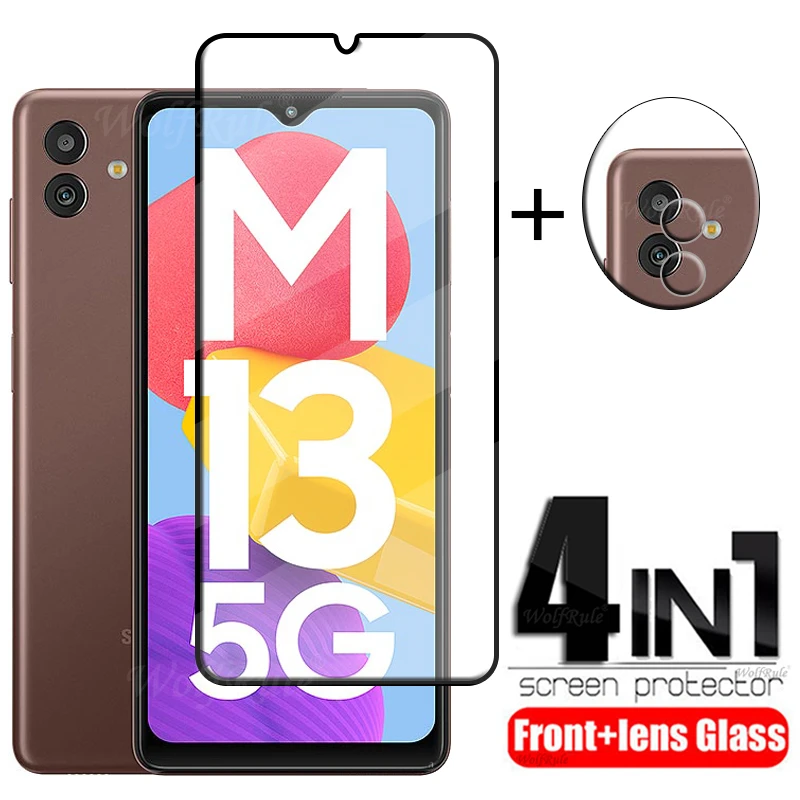 

4-in-1 For Samsung Galaxy M13 Glass For Samsung M13 5G Tempered Glass Full Cover 9H Screen Protector For Samsung M13 Lens Glass