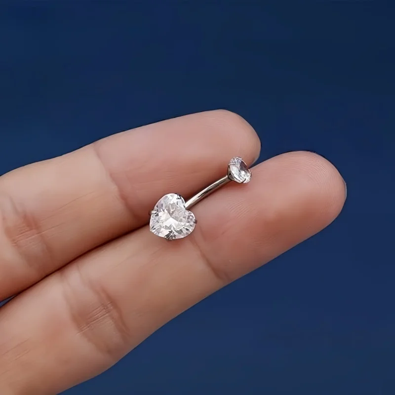 G23 Titanium Heart Shaped Belly Button Ring 14G with Clear CZ Women's Navel Piercing Hypoallergenic Sexy Body Jewelry