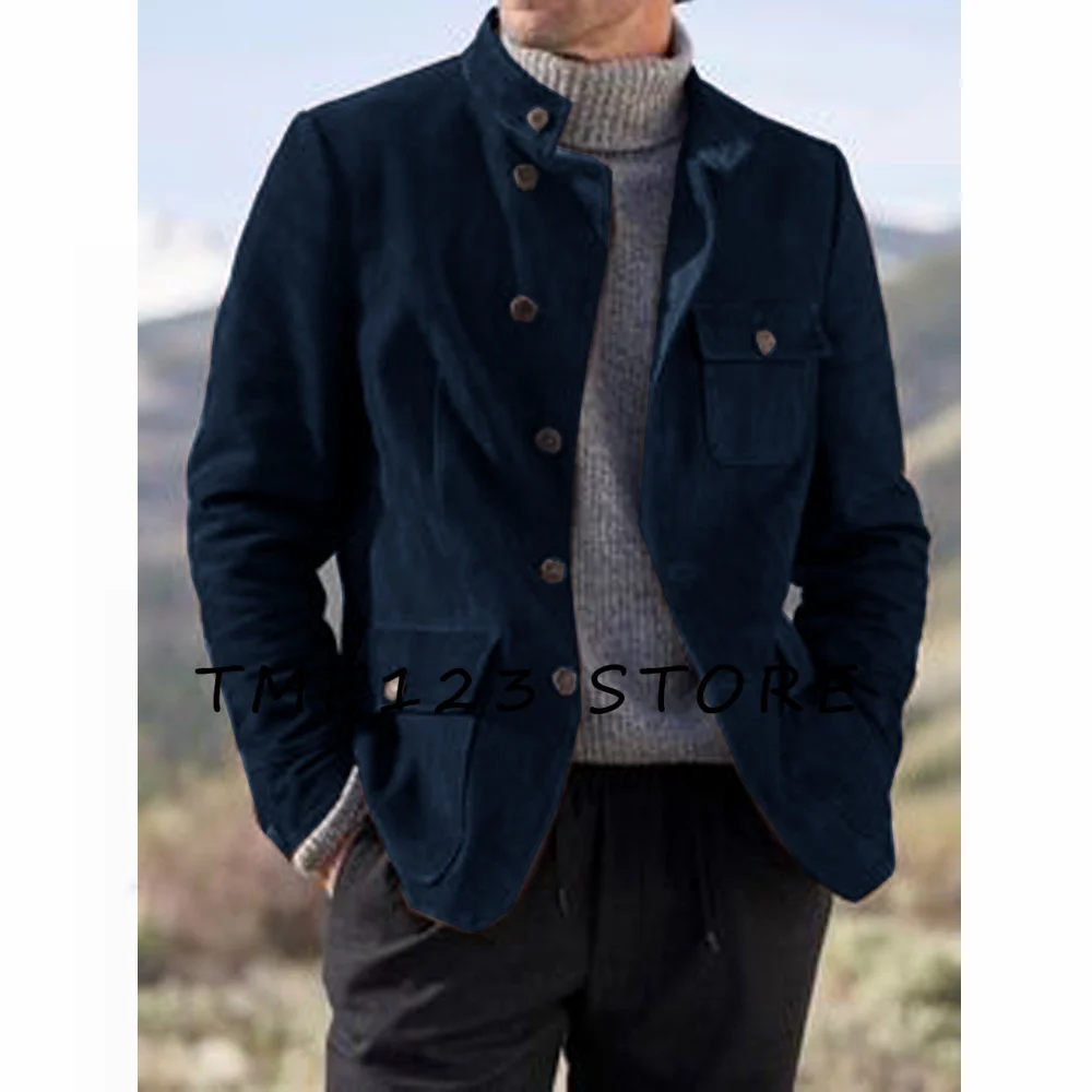 Veste Courte en Daim pour Homme, Manteau Chaud et Décontracté, Col en V, Simple Boutonnage, Combinaison Coréenne, Hiver