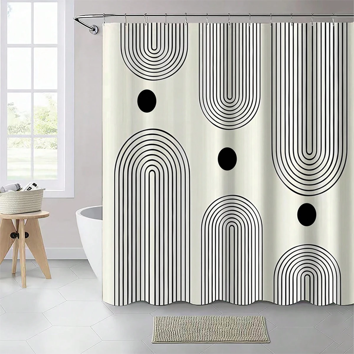 1 pack black ring pattern polyester material shower curtain tarpaulin bathroom thickeneded mildew-proof partition curtain bathroom water-blocking