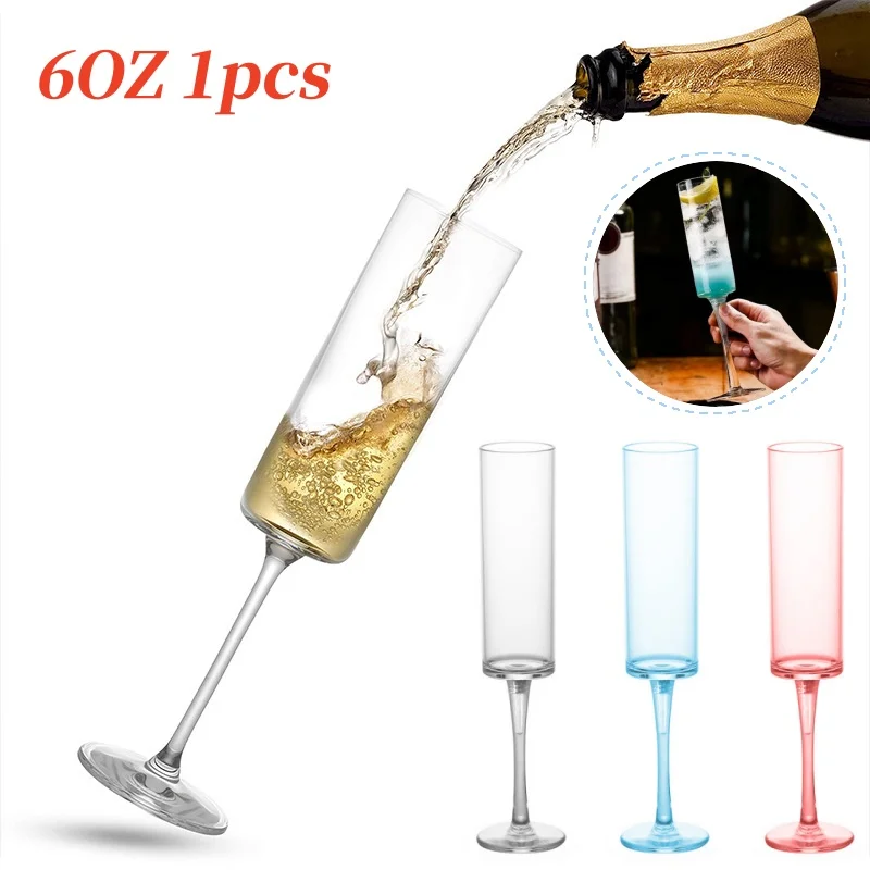 6OZ Champagnerglas-Cocktailbecher, Champagnerglas, Rotweinglas, Plastikbecher mit abnehmbarem Gewinde, hoher Fußbecher, Getränkebecher