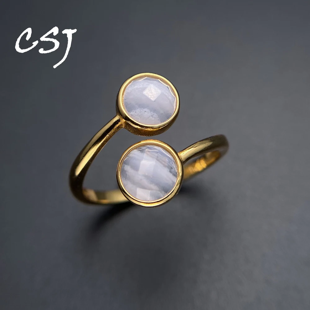 

Модные кольца из натурального синего агата, стерлинговое серебро 925 пробы, желтое золото 18 карат, драгоценный камень 6 мм для женщин, женские ювелирные изделия на день рождения, подарок