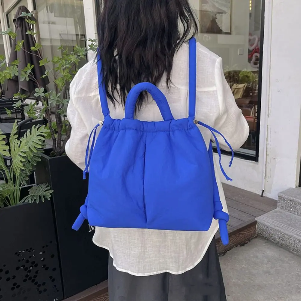 

Fashion Solid Color Drawstring Tote Bag Soft Large Capacity Nylon Padded Tote Bag Handbag Lightweight Drawstring Backpack Beach