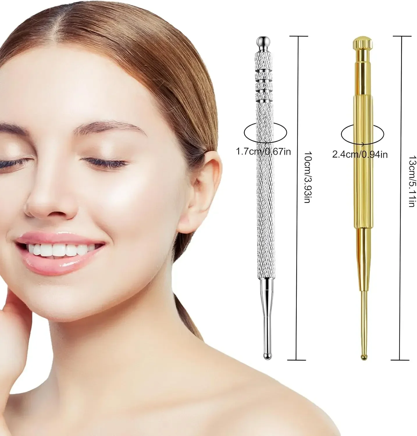 Massage Tool Facial Reflexology Retractable Acupuncture Pen Double Headed Spring Ear Care Tool Point Probe Pen Massager for Face