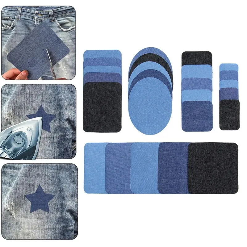 5~25Pcs Denim Iron-on Patches Repair Kit 100% Cotton Strongest Glue For Jeans and Clothing Inside&Outside Repair and Decoration