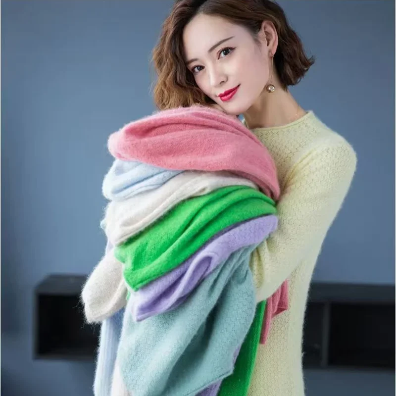 Autumn And Winter New Mink Cashmere Sweater Women's Curling Round Collar Slim Hollow Long-Sleeved Shirt Knitted Bottoming Shirt