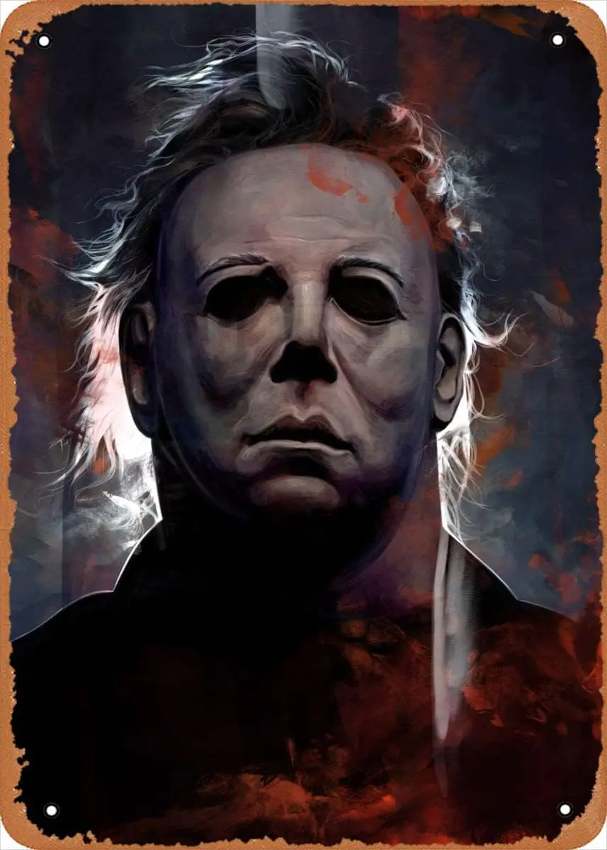 Muecddoa Movie Poster Retro Metal Sign Michael Myers Horror Wall Art Wall Art Decor Sign - 12 x 8 inch