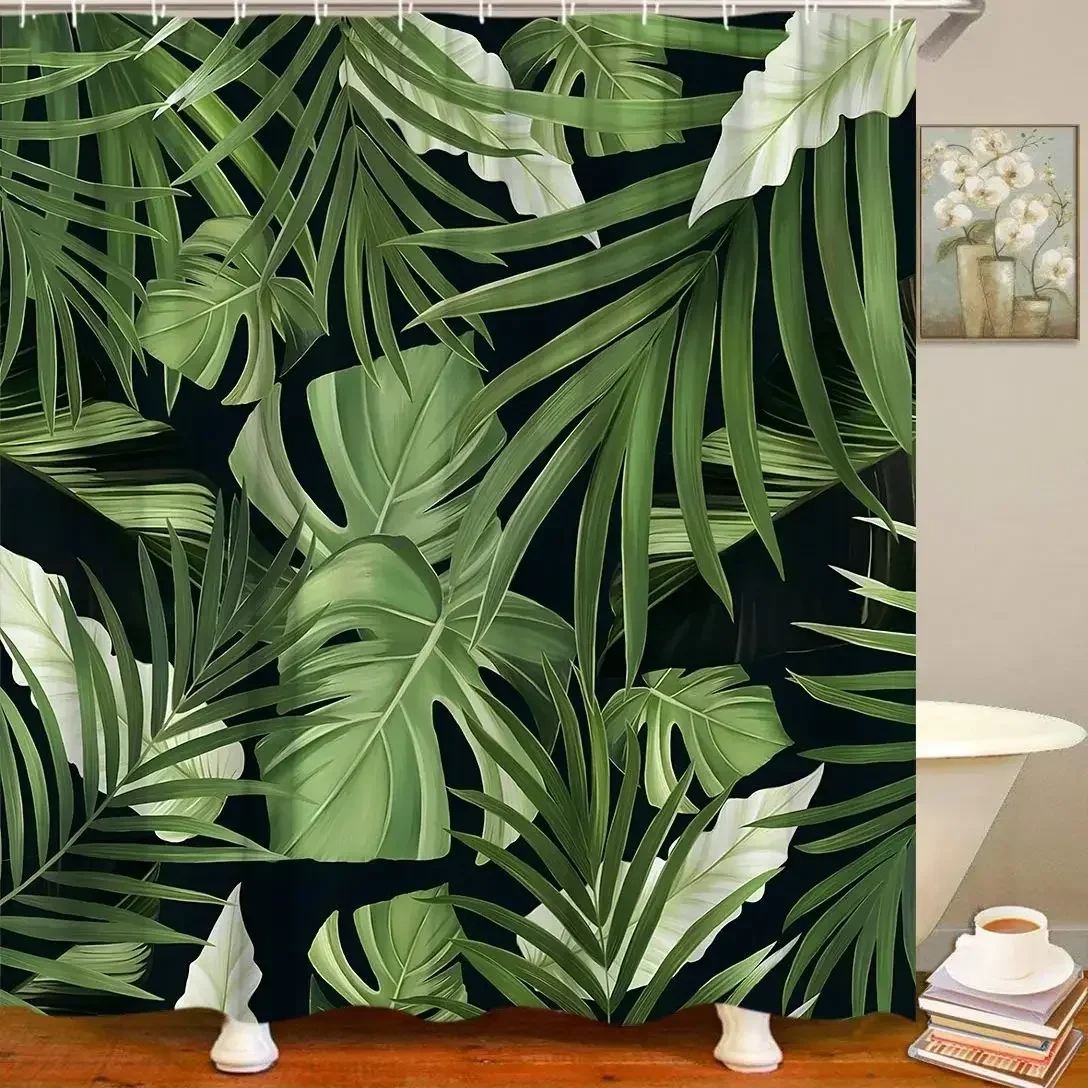 Tropical Plant Shower Curtain Floral Watercolor Green Farm Banana Leaf Nordic Decor Bathroom Polyester Fabric Shower Curtain Set