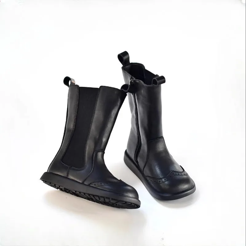 

Детские сапоги из натуральной кожи, сапоги до колена, дымоходные сапоги принцессы для девочек, осенне-зимние модные студенческие детские сапоги для выступлений