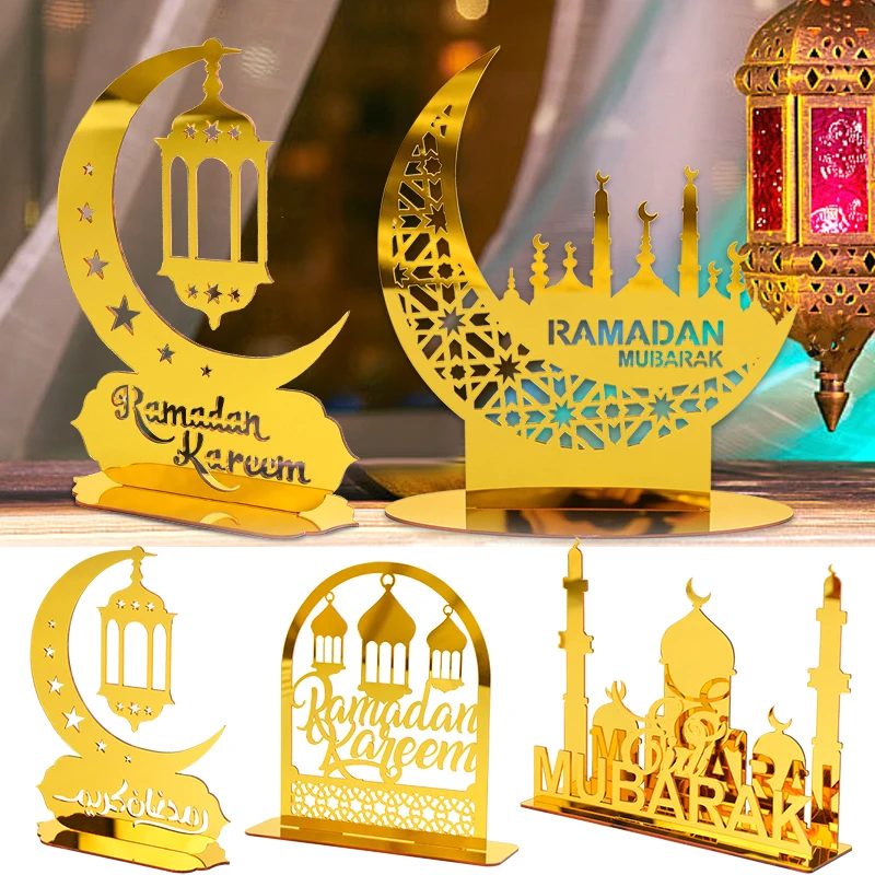 

Eid Mubarak Acrylic Ornaments Golden Moon Star Ramadan Kareem Decoration for Home Islamic Muslim Festival Party Eid Al Adha Gift