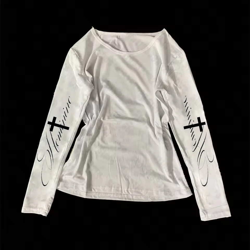 Autumn and winter new European and American style women's slim fit long sleeved letter printed T-shirt simple daily