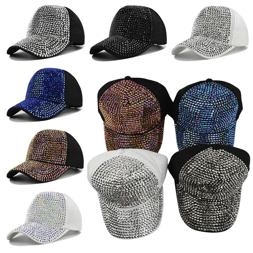 Outdoor Sports Vintage Adjustable Baseball Hats Shiny Sequins Cap Sunscreen Hats Rhinestones Baseball Caps