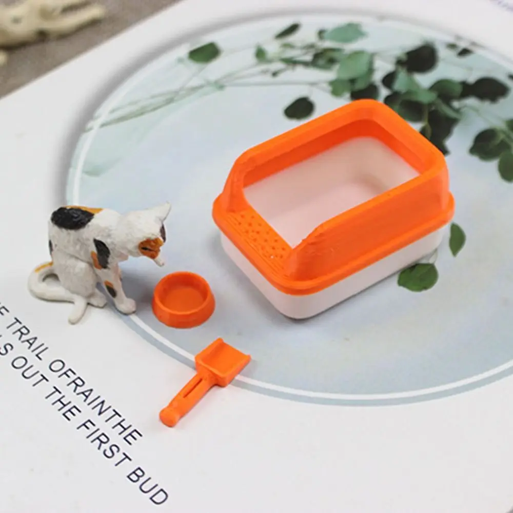 ชุดอุปกรณ์ตกแต่งบ้านตุ๊กตา 3 ชิ้น/ชุด แบบจำลองกระบะทรายแมวขนาด 1:12 พร้อมที่ตักทราย ของตกแต่งบ้านจิ๋ว อุปกรณ์สัตว์เลี้ยงขนาดเล็ก