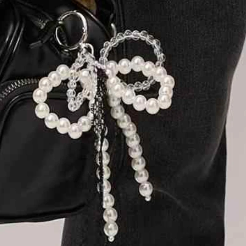 2025 New Korean Sweet Pearl Bow Keychain Heart Pendant Keyring Y2K Aesthetic Key Holder for Girls Bag Pendant Accessories image 4