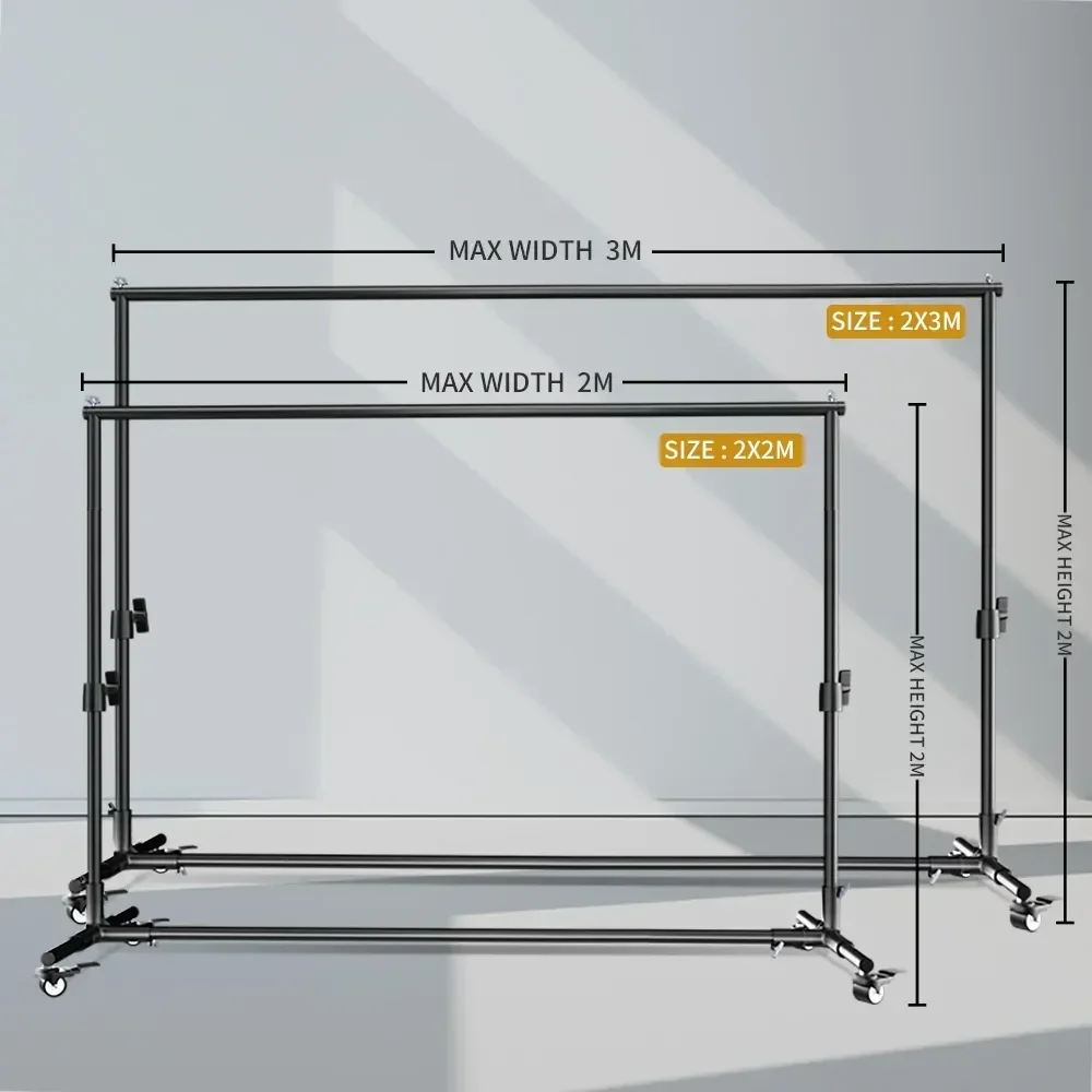 Support de fond de scène pour photographie avec 4 roulettes et pinces de fixation, 2x2M / 2x3M, pour studio photo, vert