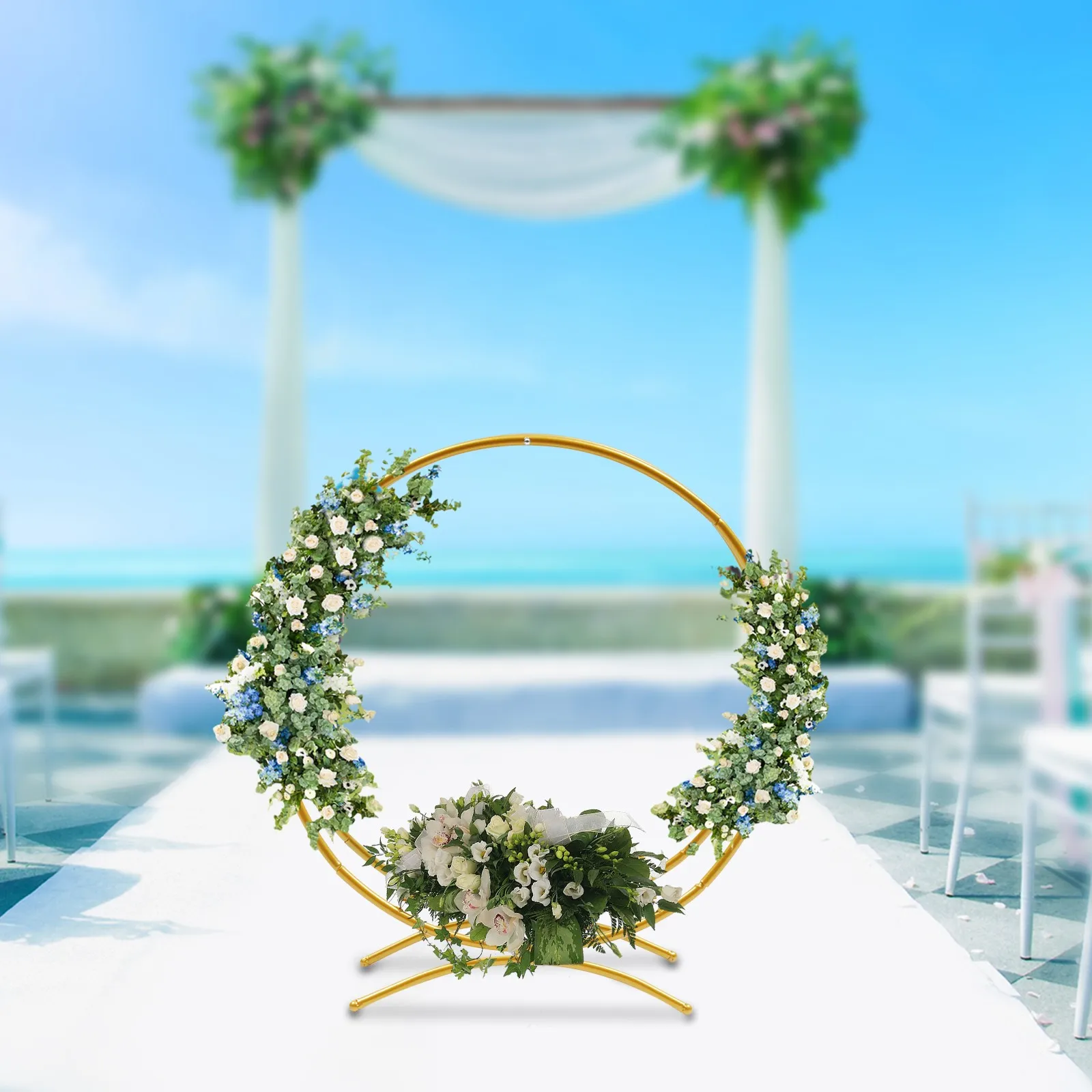 

35in Gold Cake Stand Wedding Table Centerpiece Decoration, Floral Arch Frame Dessert Presentoir Cake Display Pastry Hold