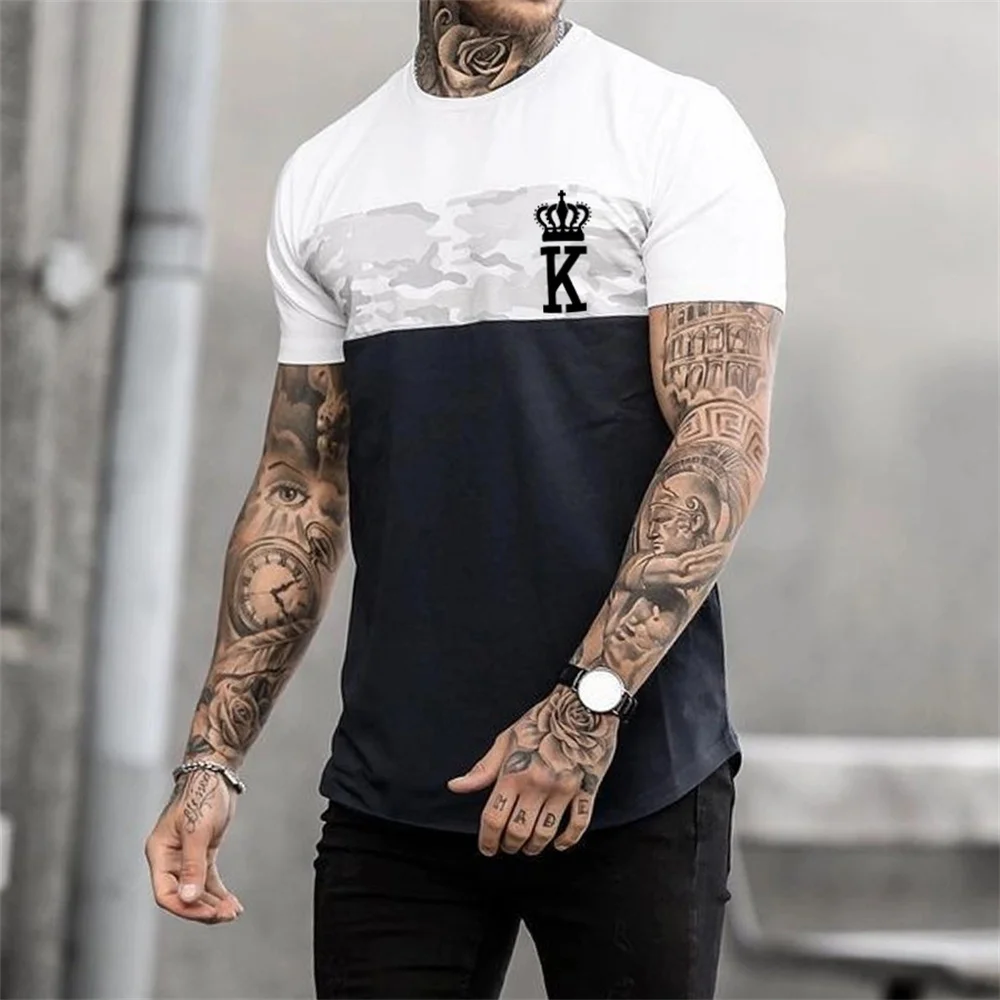 Summer new Men's Striped K T-shirt 3D Print Short Sleeve Sweatshirt King K/ Spades A Pattern Harajuku  Oversized Mens Tee Top