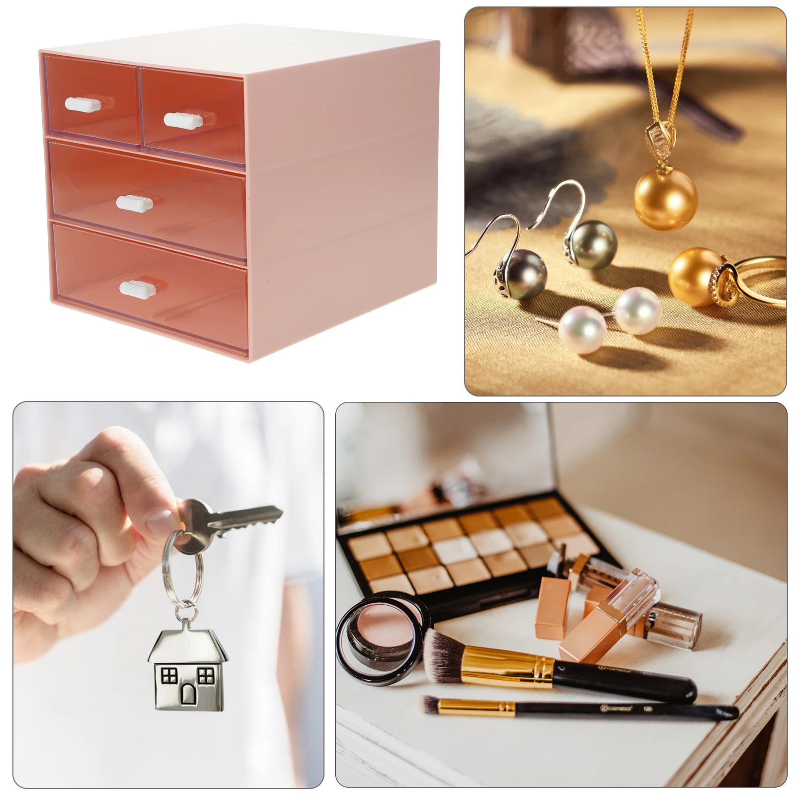 

Transparent Plastic Desktop Storage Box 4 Compartments Pink ABS Material Office Home ganizer Storage Boxes for Drawers