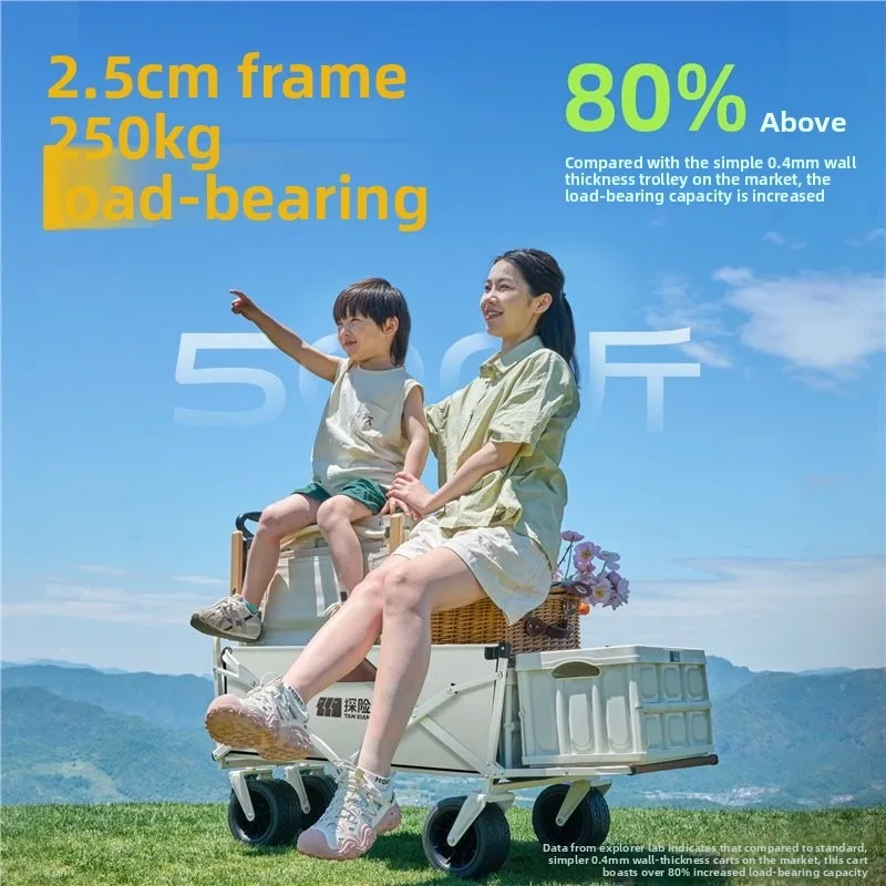 Explorer Camping Cart Foldable Outdoor Hand Push Utility Wagon Kids Reclining Seat Picnic Trolley Foldable Trolley