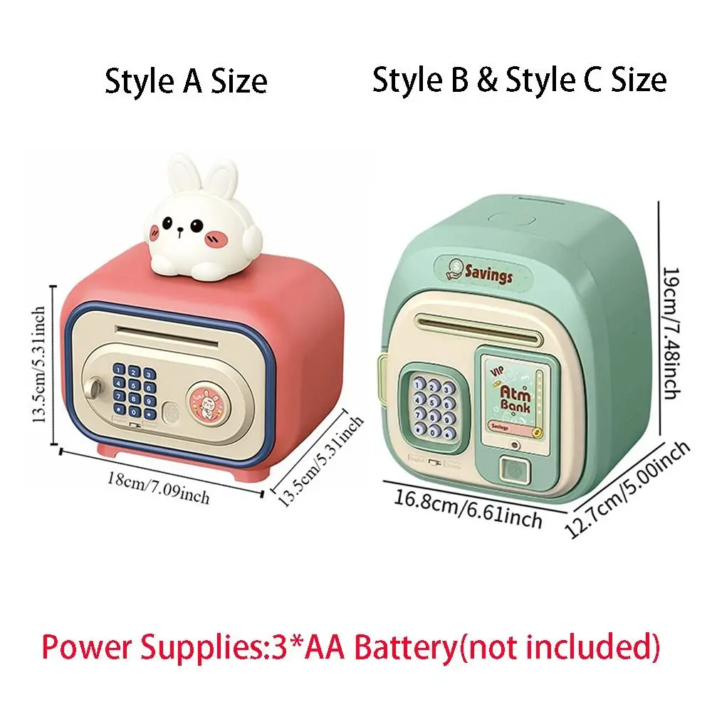 Password Lock Automatic Roll-Up Savings Bank Fingerprint -Protected Voice Reminder Children Money Boxes Bear and Rabbit