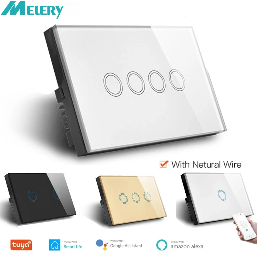 Melery Wifi Smart Life Tuya Light Wall Switch Interruptor Glass Touch Panel Wireless Voice Remote Control by Alexa Google Home