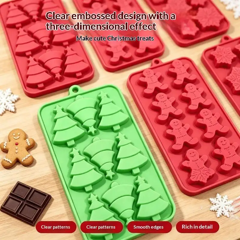 Christmas-Themed Silicone Chocolate Candy Mold with Christmas Tree, gingerbread,and snowman Shapes, Non-Stick and Easy to Demold