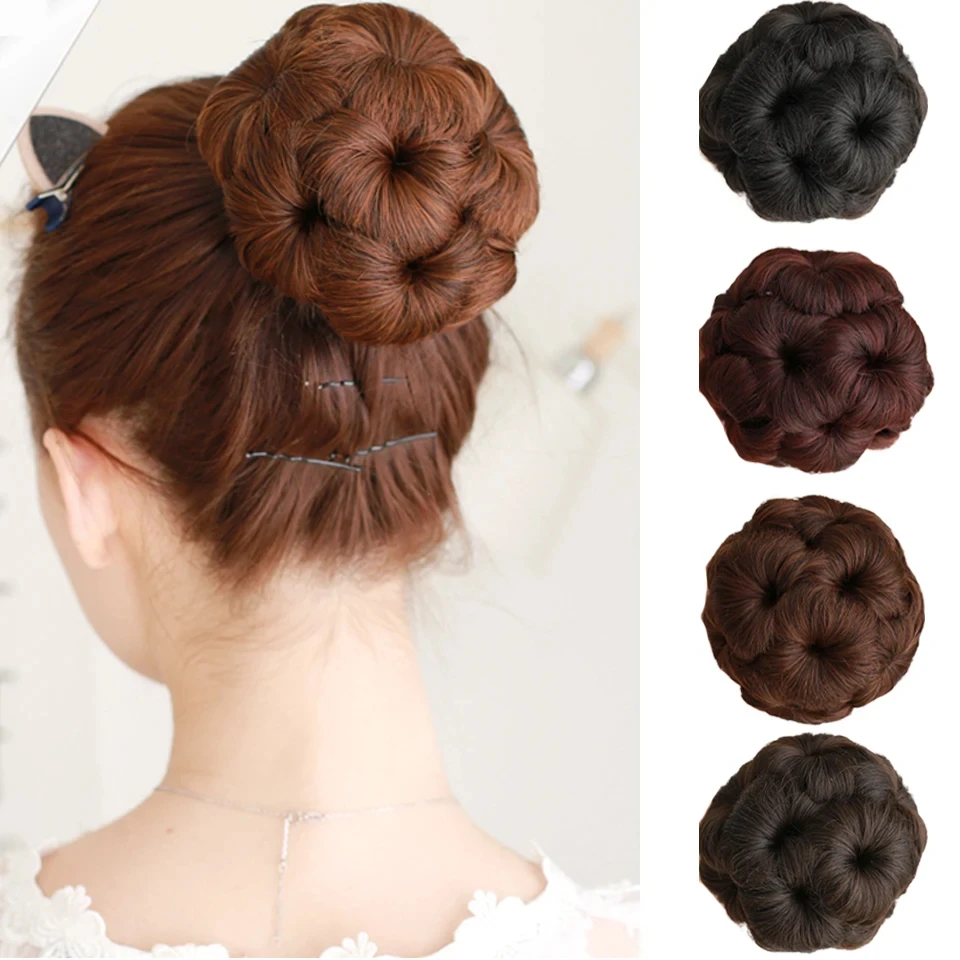 EASTSECRE Synthetic Chignon Donut Clip in ponytail Extensions Nine Flowers Hair Bun High Temperature Fiber Hair Bun Chignon