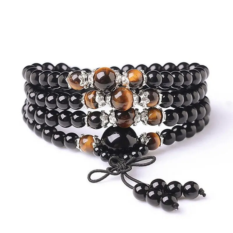 

6mm Obsidian Bracelet Stackable Eco-friendly Teens Link Trendy Artisan Wrap Mala
