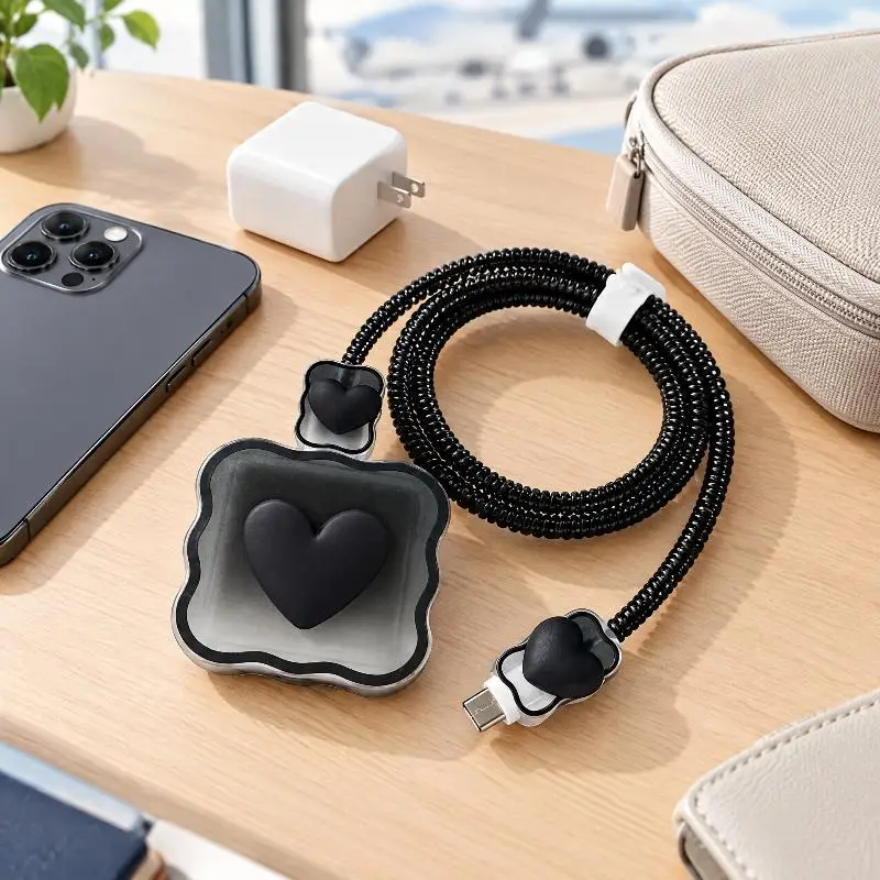 Cute Love Heart Charger Protective Case Cable Saver Anti Break Cord Sleeve