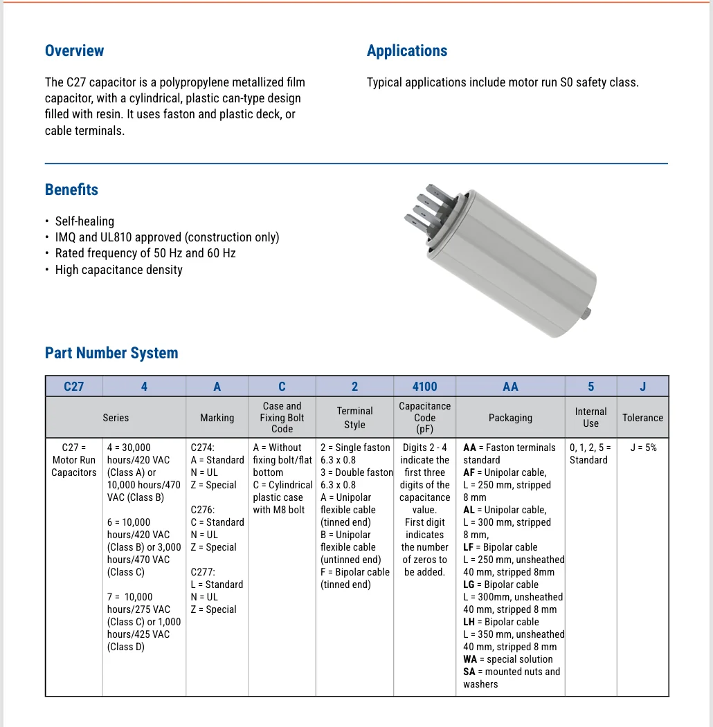 [New Original] Arcotronics 1.27.6CC2 MKP 8UF 5% motor start capacitors