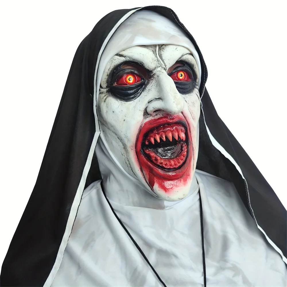 Latex Realistic Horror Zombie Mask With Hat,Halloween Nun Latex Head Mask,Perfect For Costume Parties,Cosplay Gothic Style Mask