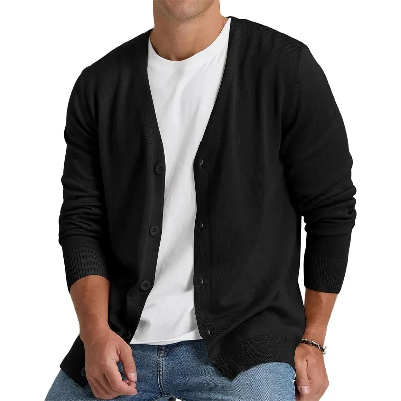 Mens Casual Slim Fit Cardigans V-Neck Basic Designed Long Sleeve Button Down Knitted Sweaters Lightweight Solid Color Tops