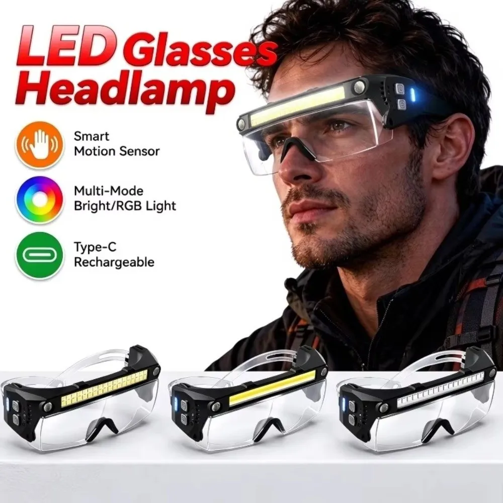 Safety Headlamp Glasses Waterproof Rechargeable Wave Sensor Headlamp Ultra Light Bright Lights LED Glasses Headlights Repair