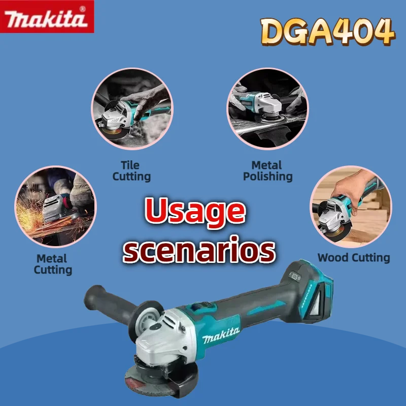 Makita dga404 moedor de ângulo elétrico sem escova, máquina de corte e polimento sem fio para makita 18v bateria ferramentas elétricas