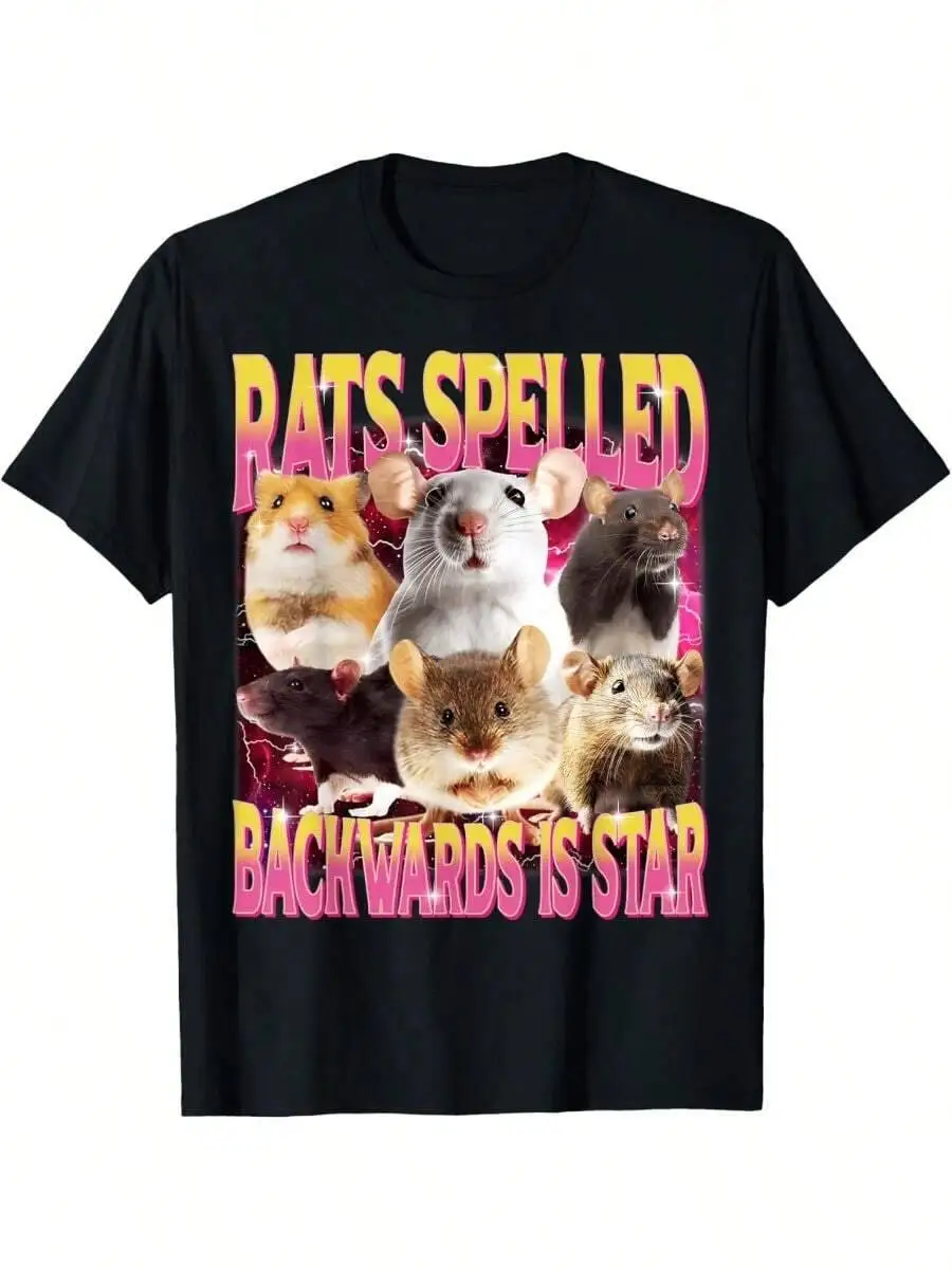 Rats Spelled Backwards Is Star Funny Gen Z Humor Rat Meme T-Shirt 100% Cotton Trendy Y2K Short-Sleeve Tee-Soft, Quick-Drying,