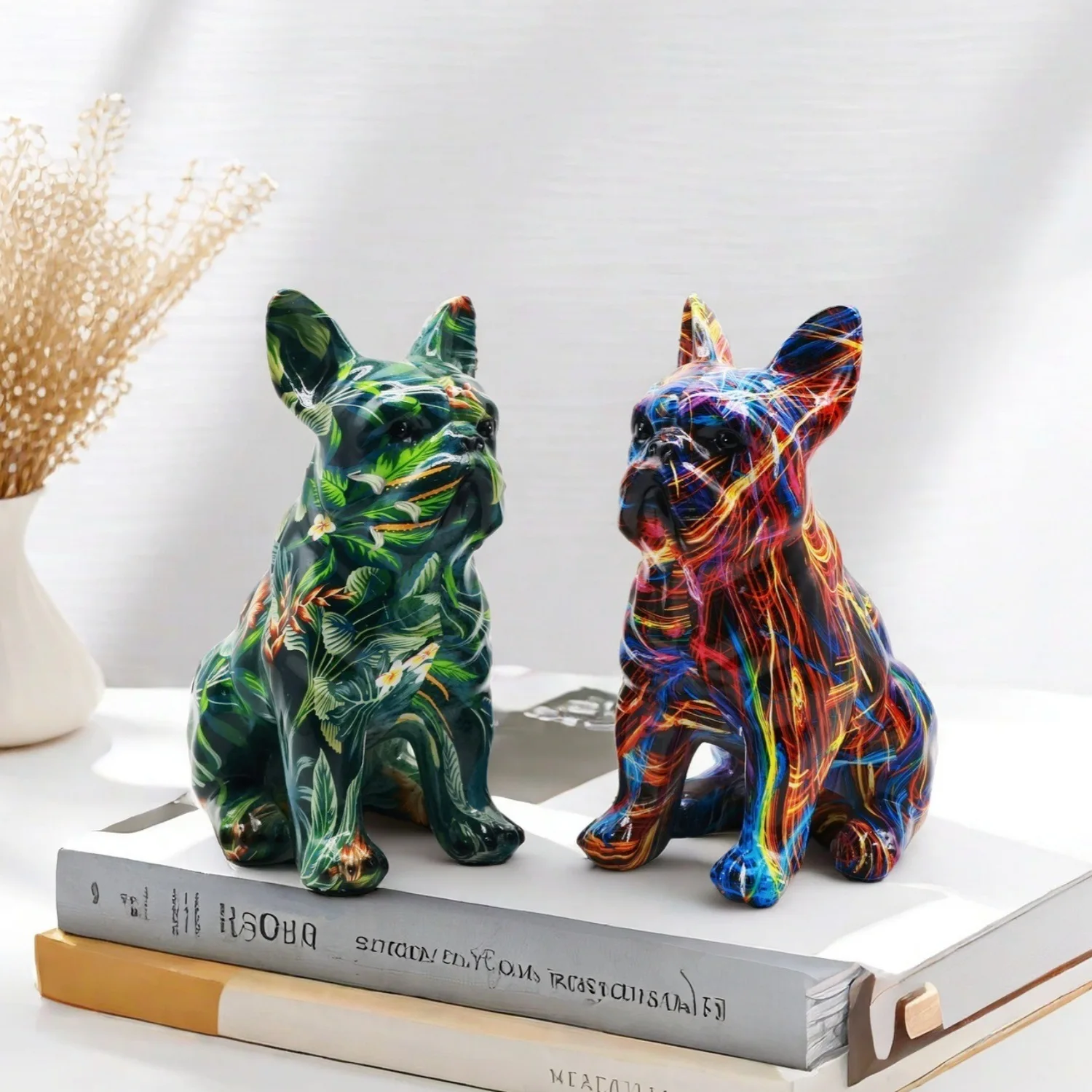 Colorful Graffiti French Bulldog Statue Resin Pet Dog Figurine Nordic Home Office Desktop Animal