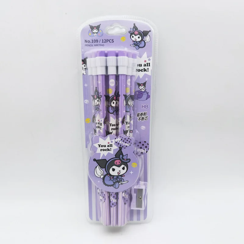 Anime Hello Kitty Kuromi 12-Pack Pencils My Melody Cinnamoroll Creative HB Writing Pencils Students Barrel Set with Eraser view 6