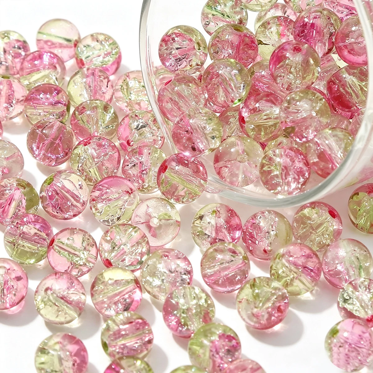 100pcs 10mm Cracked Crystal Beads Pink Green Gradient Glass Beads Snow Crack Crystal Beads for Jewelry Making DIY Bracelet