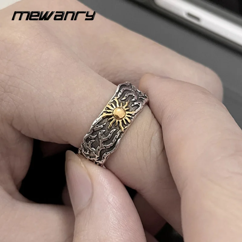 Mewanry Golden Sun Pattern Rings For Women Couples Vintage Personality Fashion Simple Creative Unique Street Party Jewelry Gifts