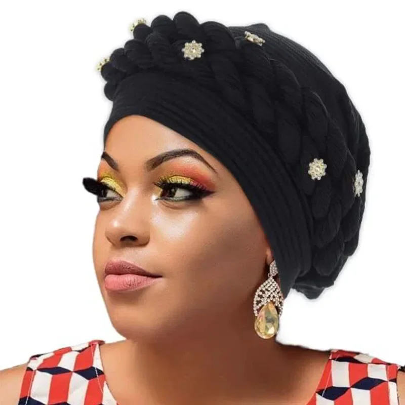 Handmade Latest African Cap Nigerian Wedding Auto Gele Women Turban Chemo Caps Head Wrap Bonnet Braids Turbante Headtie Hijabs