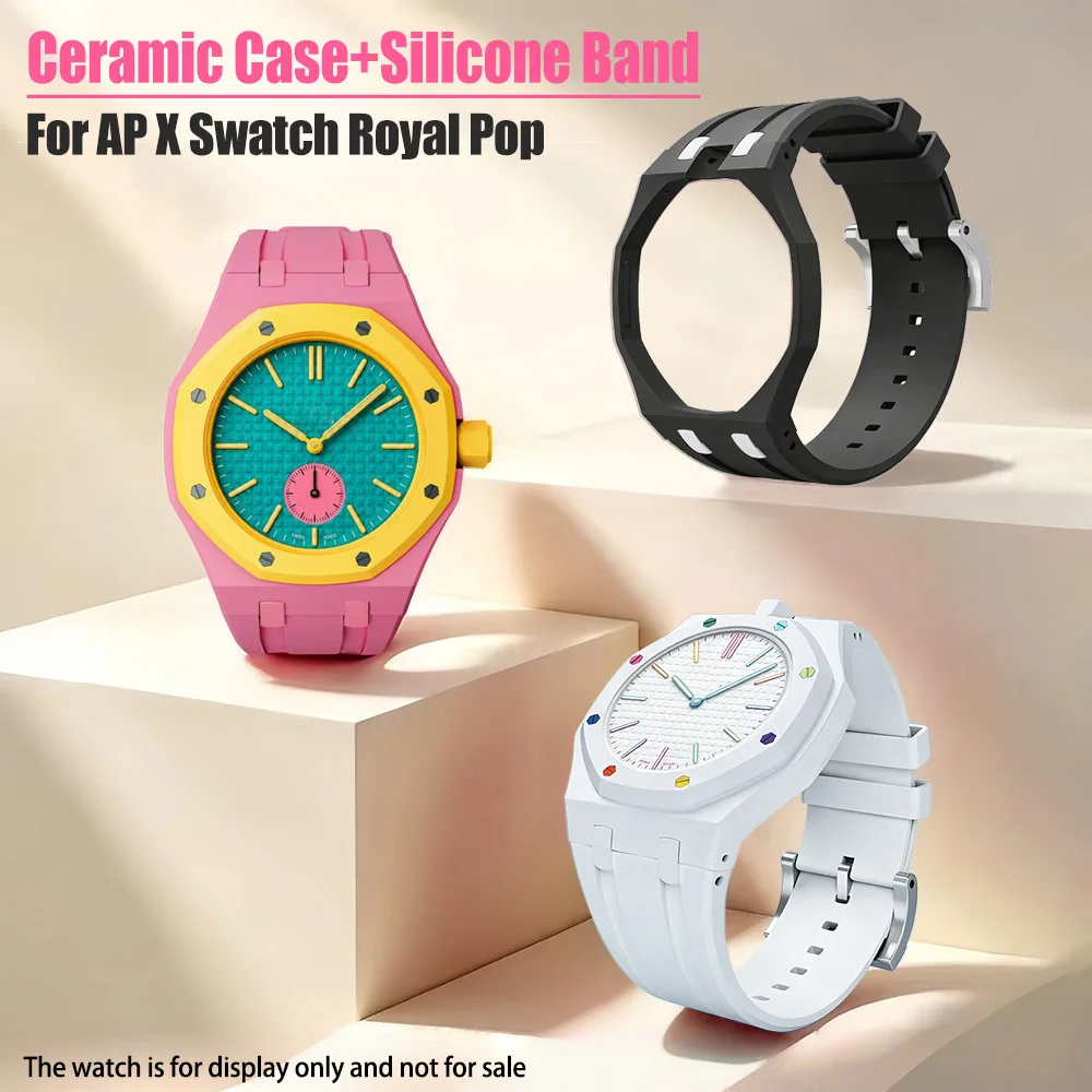 Ceramic Case+Silicone Watch Strap For AP x Swatch Royal Pop Pocket Watchband Modification integrated Pocket Changer To Wristband