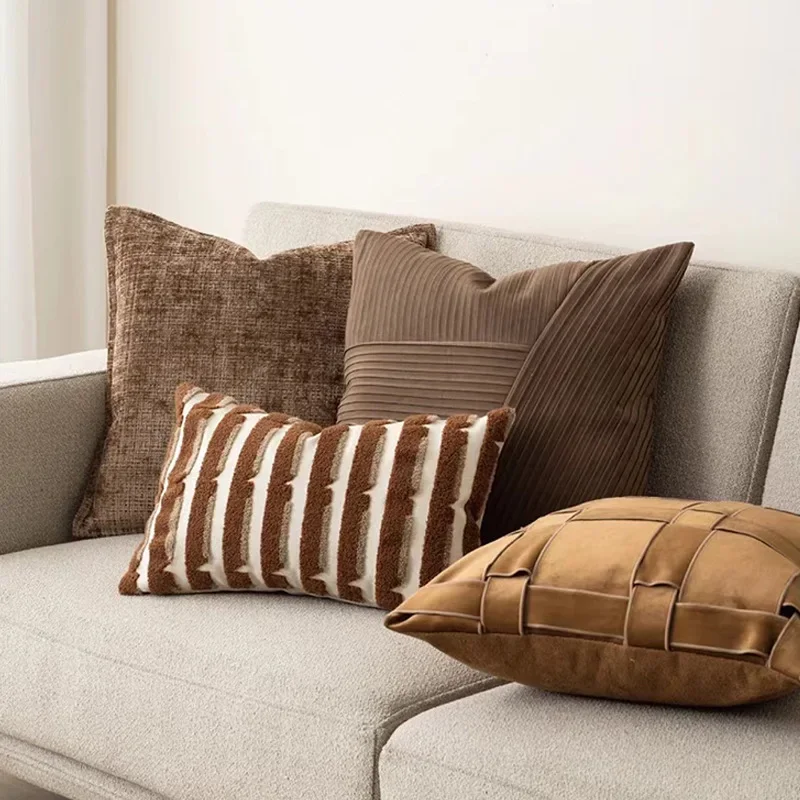 30X50/45X45CM Antique Brown Throw Pillow Cover Coffee Homestay Waist Cushion Cover Decor Home Decorative Pillowcase