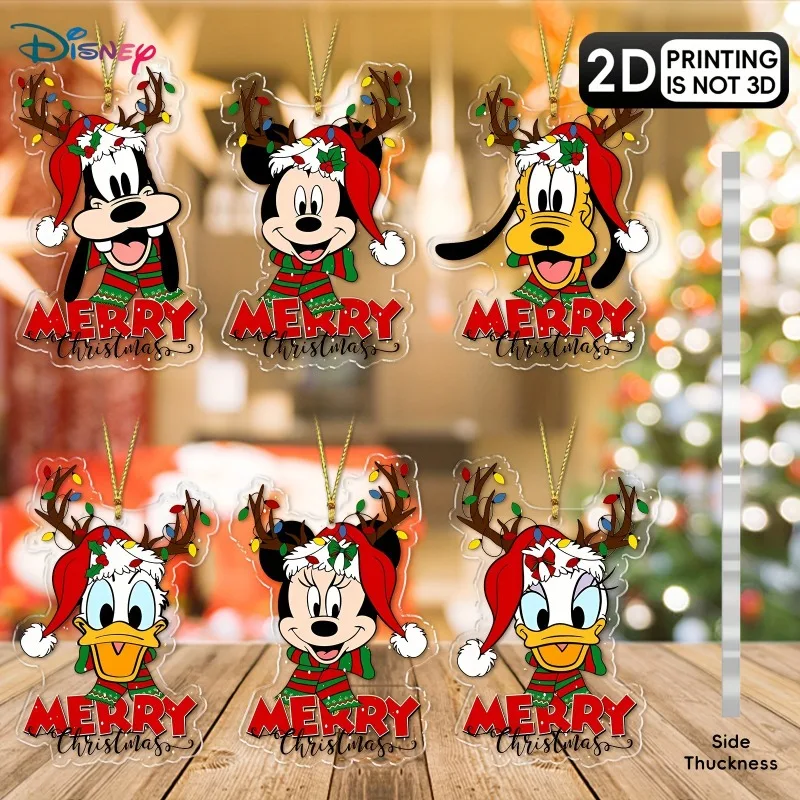 

6 шт., подвеска с Микки и Минни Маус Диснея, мультяшные акриловые рождественские украшения, подвесные украшения, подвески для рождественской елки, новогодние подарки