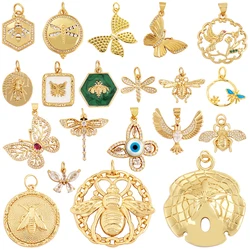 Bee Butterfly Dragonfly Spider Bird 18K Gold Zircon Charm Pendant,Cute Insect Animal Jewelry Craft Necklace Making Supplies K53